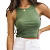 Camiseta sin mangas acanalada para mujer, chaleco corto informal blanco de verano para Fitness, Top corto sexi tejido con hombros descubiertos en colores caramelo