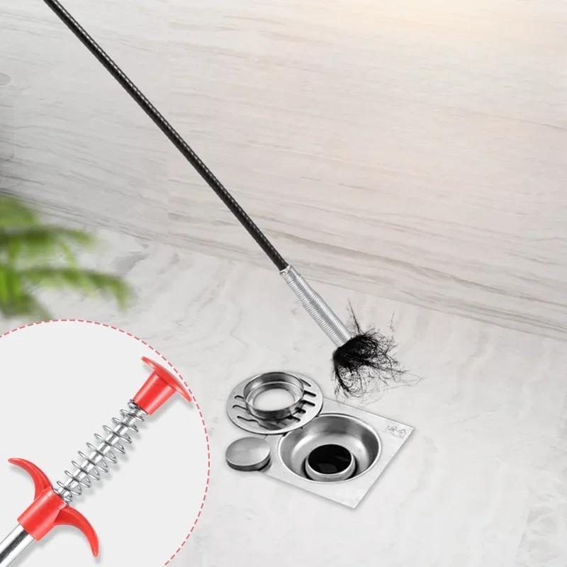 1/3PC 60/90/160cm Multifunctional Spring Pipe Dredge Tool With Grapple Hook Sewer Dredge Pipeline Toilet Kitchen Cleaning Tools