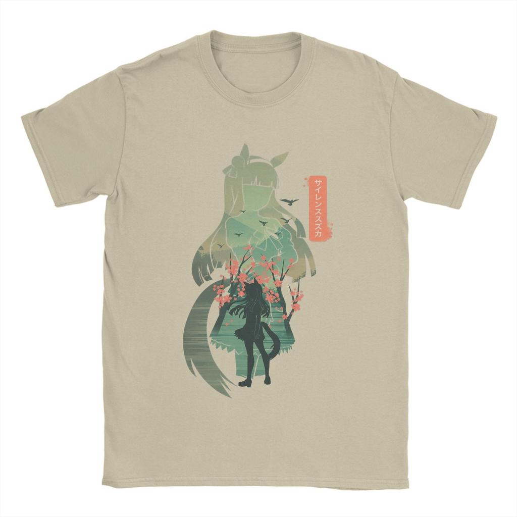 Silence Suzuka Uma Musume Anime Men T Shirts Funny Tees Short Sleeve O Neck T-Shirts Pure Cotton Graphic Printed Clothing