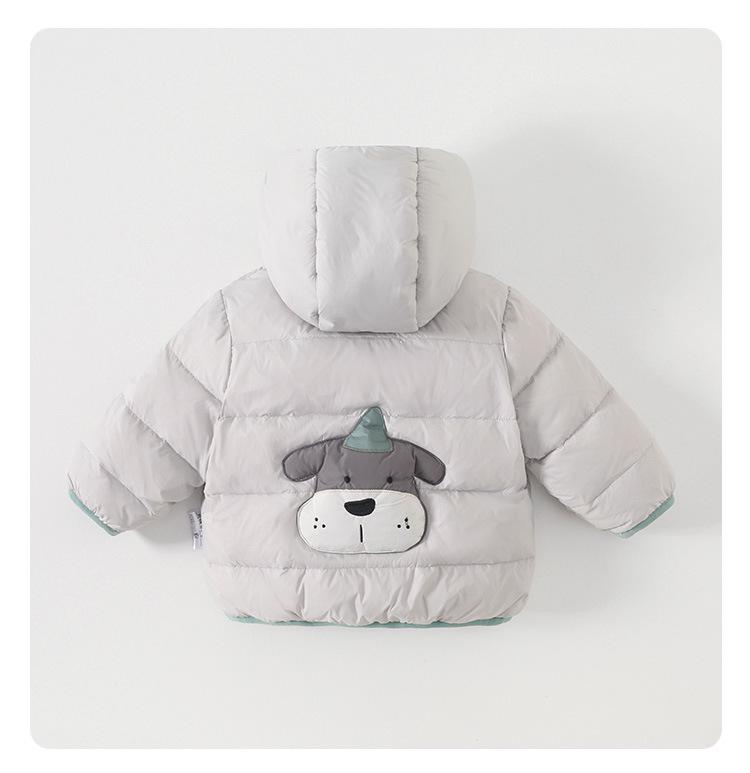 Baby Cartoon Hooded Down Jacket - Warm Autumn/Winter Long-Sleeved Zipper Shirt for Boys' Outdoor Wear