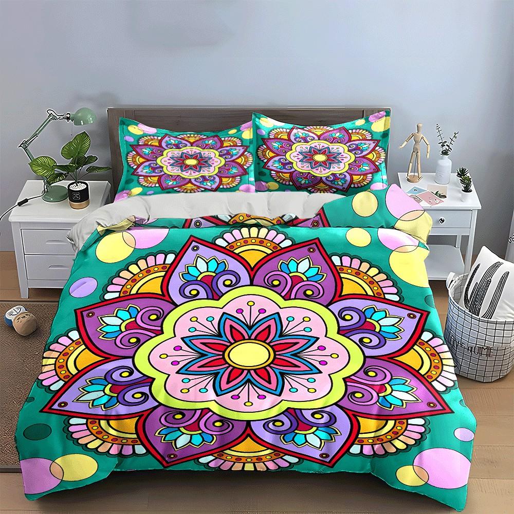 Colorful Mandala Three-Piece Set for Decoration Exquisite three-piece bedding set gift for kids and adults
