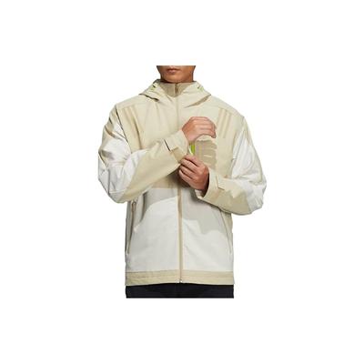 Spliced Side Pocket Zip-up Hooded Jacket Men Outerwear Beige H39270