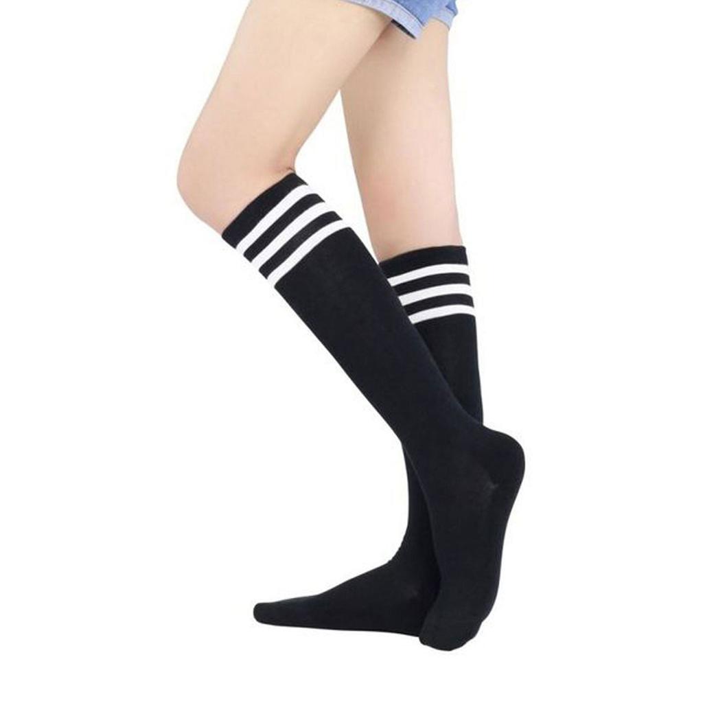2 Pair Women's Striped Knee High College Socks Cotton Comfortable Long