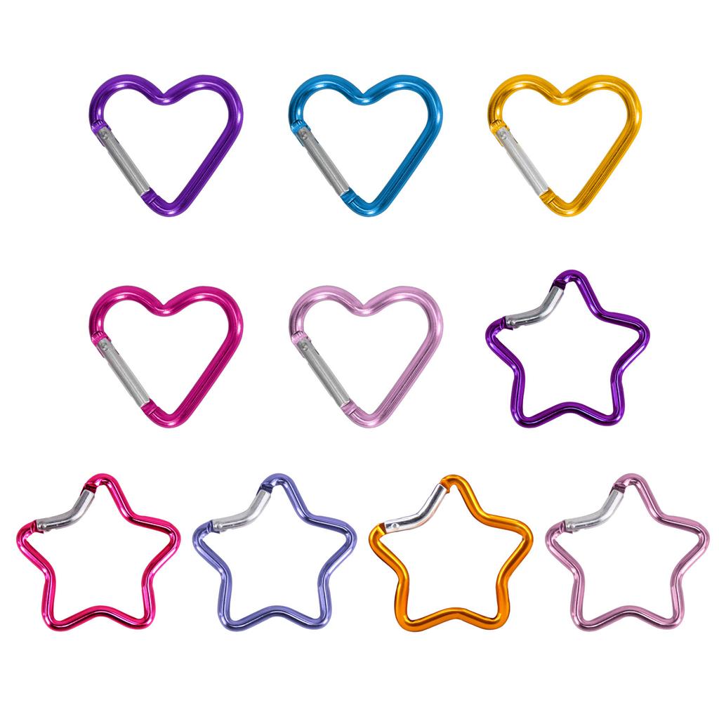 10Pcs Heart Star Carabiner Clip KeyRings Carabiner Keychains Metal Spring Snap Hook for Purse Handbag Hardware