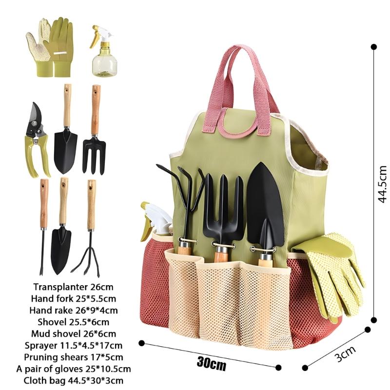 Complete 9 In 1 Garden Kit With Ergonomic Handles And Waterproof Fabric Pouch