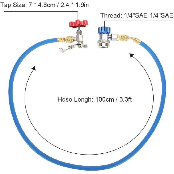 KIMISS R134a Refrigerant Recharge Hose, for R502 R12 R22, Gas Can Tap with Quick Connector, Refrigerant Bottle Fitting Pipe, Recharge Tool