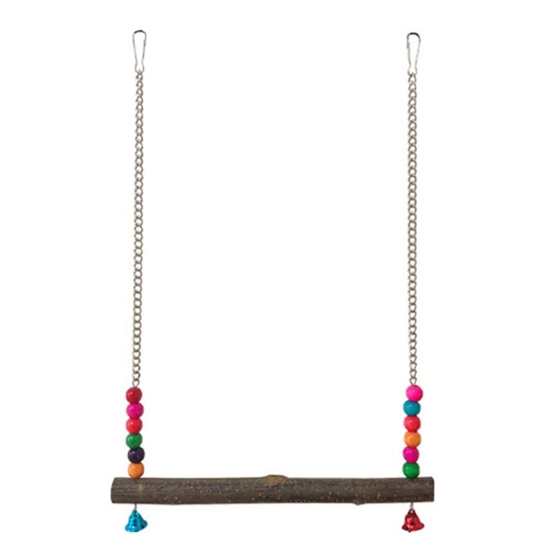 Parrots Toy Hammock Swing Toy Swing Standing Training Supplies Toy Wood Hammock with Colorful Beads Toy