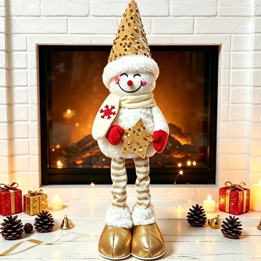 Sequined Retractable Snowman Figurine Sparkling Soft Fabric Christmas Snowman Stretchable Star Xmas Tabletop Ornament