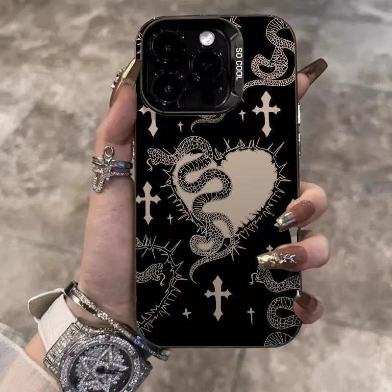 Gothic Snake & Heart Phone Case for iPhone 17 16 15 14 Plus 13 12 11 Pro Max Dark Aesthetic TPU Fashion Protective Cover