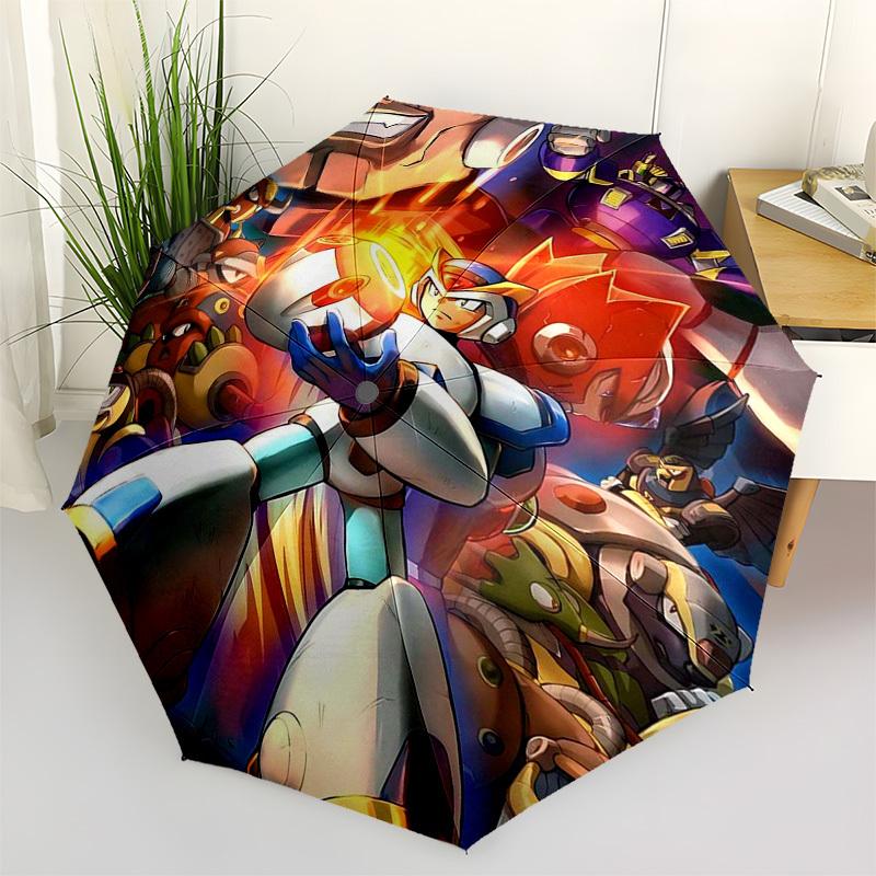 

1pc Megaman Automatic Opening/Closing Outdoor Umbrella with 3-Fold Design, Iron Frame, Outdoor for Fans, Travelers, Daily Use, Gift Idea.L007