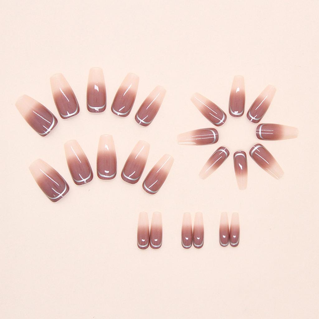 Coffin Press On Nails Gradient Designs Fake Nails Glue On Nails Artificial Acrylic Nails 24pcs Stick On Nails for Women