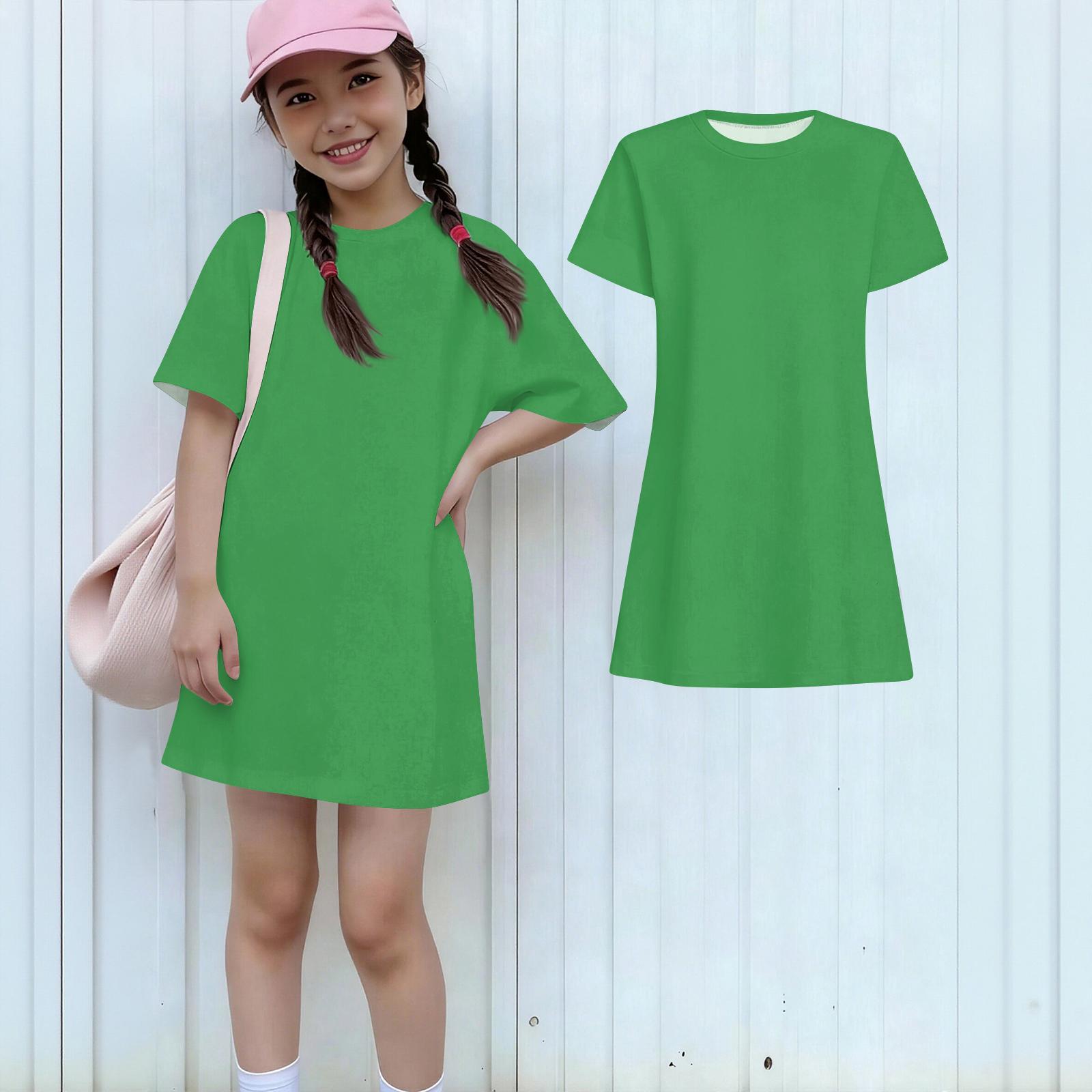 Mädchen Sommerkleid Lässig Kinder Locker Rundhals Kurzarm Leichtes Kleid 100