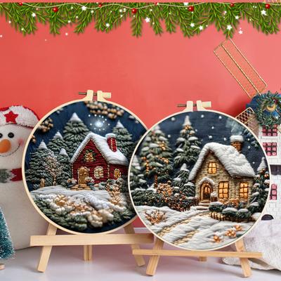 Kit di ricamo natalizio per adulti e bambini, fai da te, set di aghi e fili per ricamo con motivi natalizi, kit di artigianato per ricamo per principianti