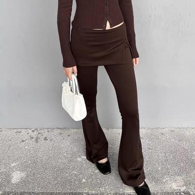 Slim Fit Elastic Knitted Slit Skirt Pants - Women's Short Micro-Flared Style