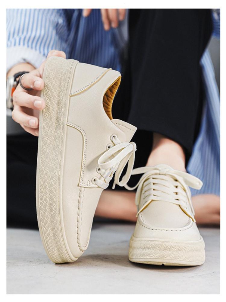 Men‘S New Spring Autumn White Sneakers Work Casual Round Toe Lace-Up Anti-Slip Versatile Casual Leather Shoes Designer Shoes Men