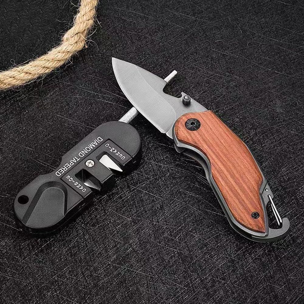 Pocket Knife Sharpener Survival Tool Preset Carbide Ceramic Stone Sharpeners Fold-Out Diamond Coated Rod