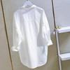 Pure Cotton Double Pocket White Shirt Women Long-sleeve Blouse Spring Autumn Tops Lapel Buttoned Irregular Shirts