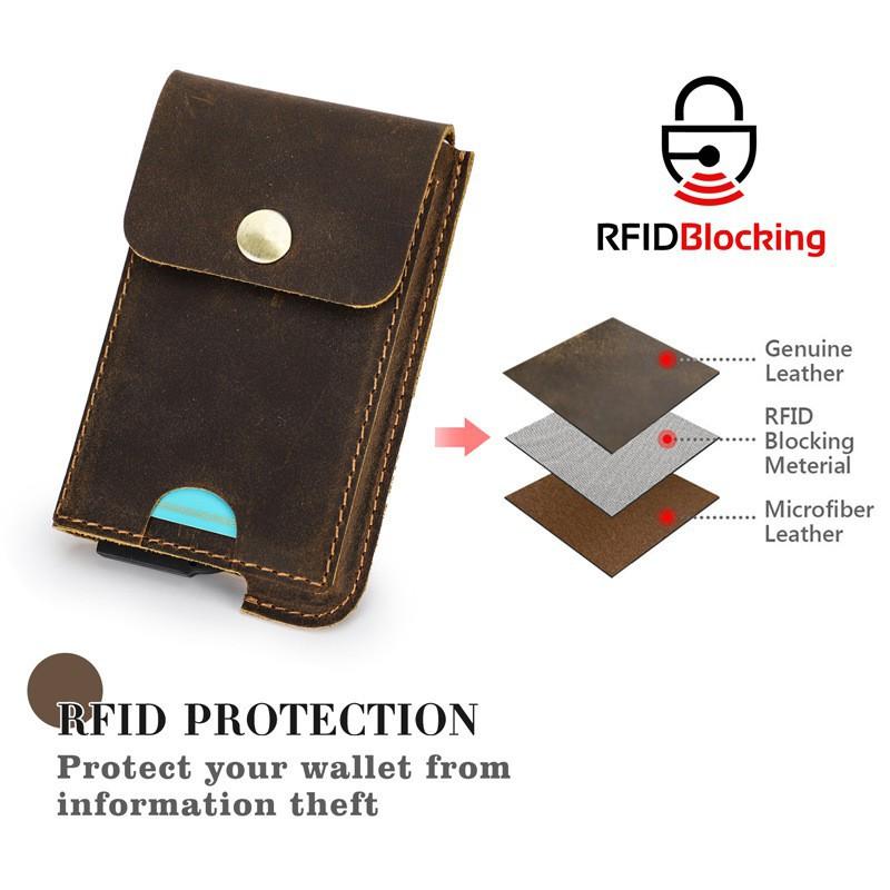 Crazy Horse Leather RFID Anti Theft Brush Automatic Card Box Leisure Fashion European American Trend Set Bag