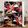 Japanese Style Crane Cherry Blossom Blanket bedroom Blanket for Livingroom Couch lunch break Soft throw for Friend's festival Gift