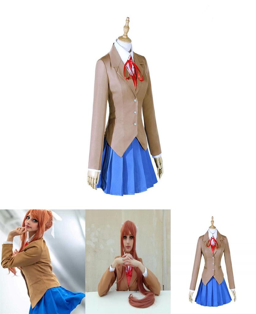Sayori Yuri Natsuki Monika Prachtige Schooluniform Jurk Cosplay Kostuum Volledige Set
