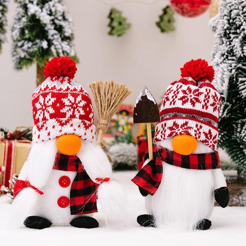 Festive Christmas Decoration Cute Snowman Doll With Knitted Hat For Holiday Cheer