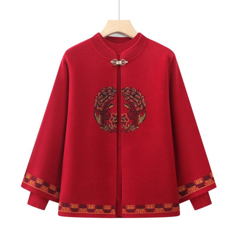 

Бабушка осень вязаный свитер куртка средний пожилой возраст 0 весна и осень мать топ жена костюм-двойка 4XL красный