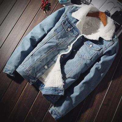Men's Winter Lambswool Denim Trend Jacket with Velvet Lining - Loose Fit, Warm Cotton Coat for Couples.