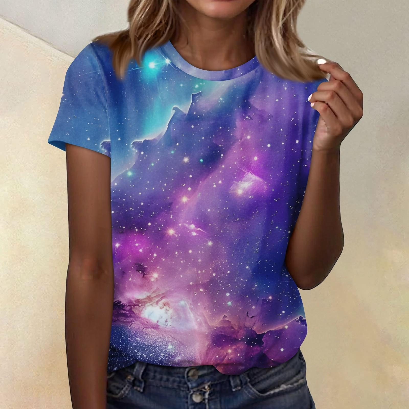 

Женская повседневная свободная футболка с принтом, круглый вырез, пуловер, короткий рукав, топ L