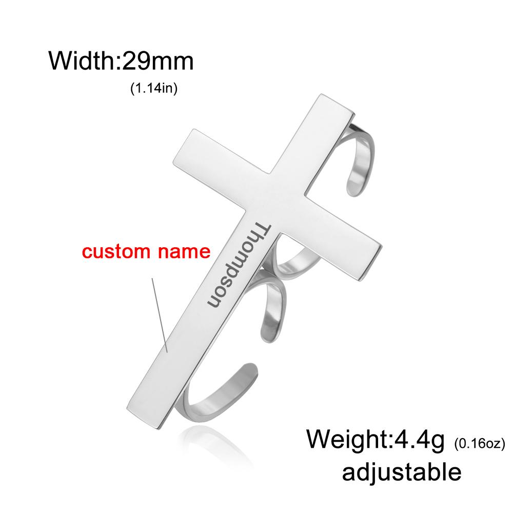 

Lemegeton Two Finger Cross Ring Engraved Name Logo Open Ring Gold Silver Color Vintage Big Cross Gothic Jewelry Christian Rings