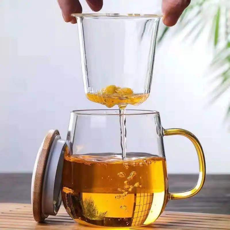 Hoge borosilicaat hittebestendige glazen theekop theeceremonie kop thee kop thee scheiding filter kop kantoor kop thee kop