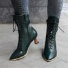 Fashion 2025 New Lace Up Ladies High Heel Shoes Strange Steampunk Boot Victorian Ankle Boots Women Pointed Toe Thick Soled Short Boots