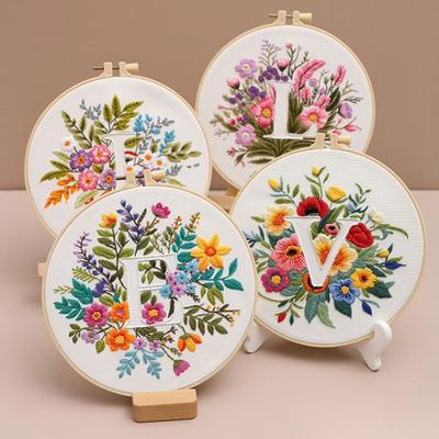 Floral Letter Embroidery Kit A To Z Embroidery Starter Kit with Hoop Fabric And Threads Easy DIY Needlework Kit for Beginners And Adults