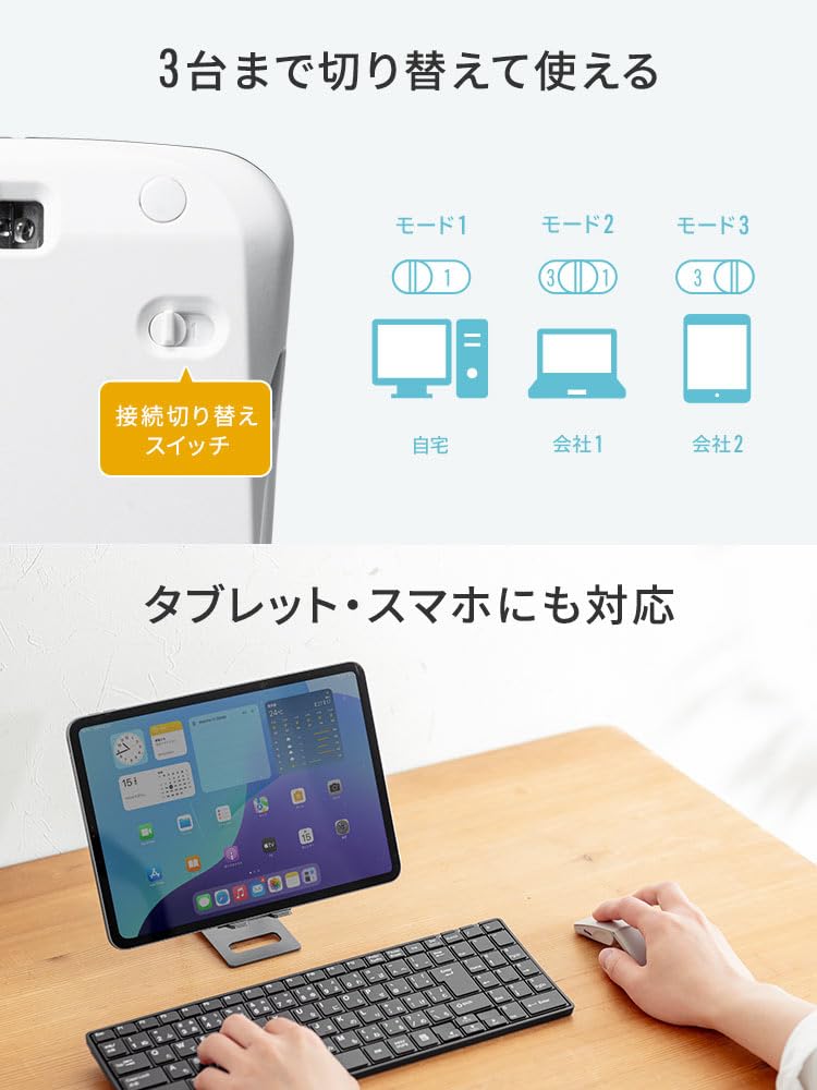 E-Supply Wireless Mouse, Bluetooth, USB-C Charging, Slim, Quiet, Energy-Saving, Connects 3 Devices Simultaneously, Portable, Matte Material, Includes