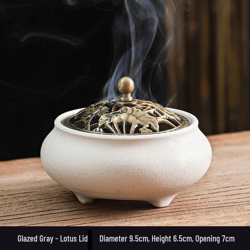 Celadon Ceramic Incense Burner - Antique Style, Small Size, Ice Crack Kiln, Sandalwood Incense Holder.