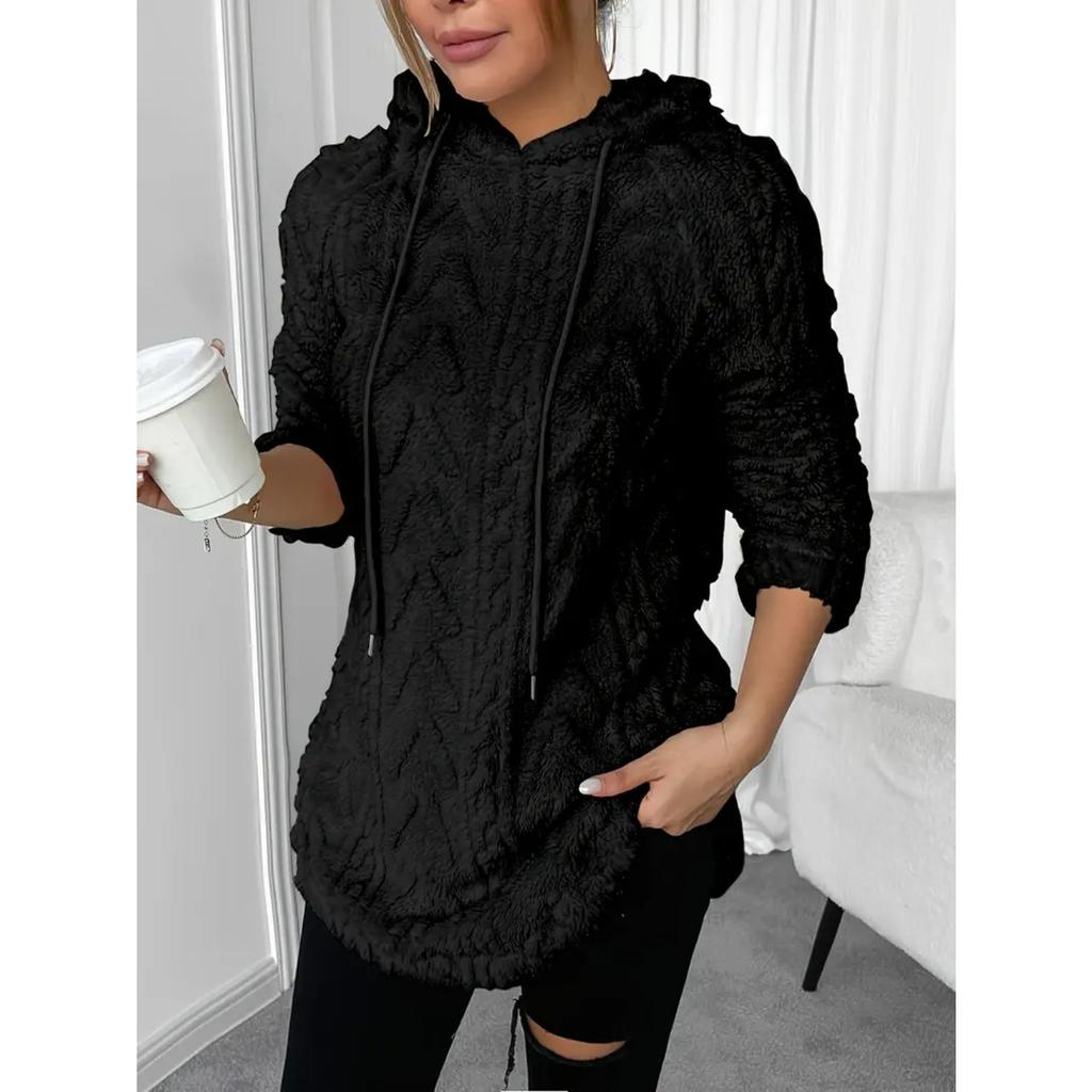 Women's Hooded Long Sleeve Regular Fit Sweatshirt Drawstring Solid Color Casual Top