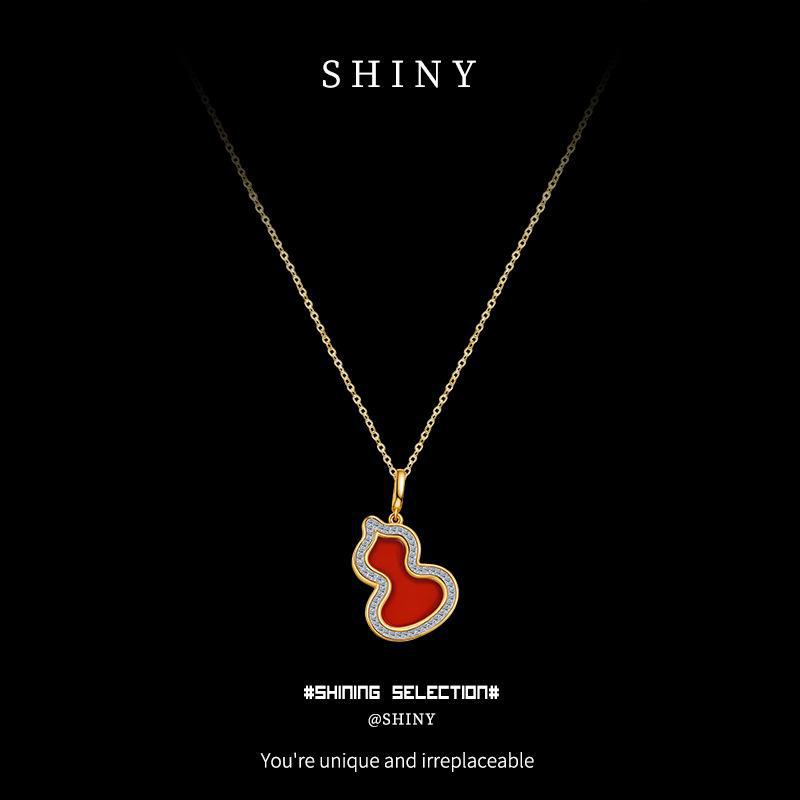 

Китайское ожерелье в виде большой тыквы-горлянки: Подвеска из стерлингового серебра 925 пробы с красным агатом, модное колье на ключицу для женщин 925 sterling silver