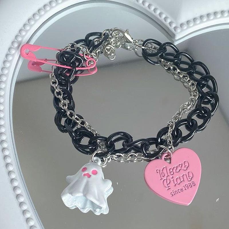 Halloween Ghost Love Pendant Chain Bracelet For Women Aesthetic Sweet Cool Trendy Jewelry Korean Fashion Gift