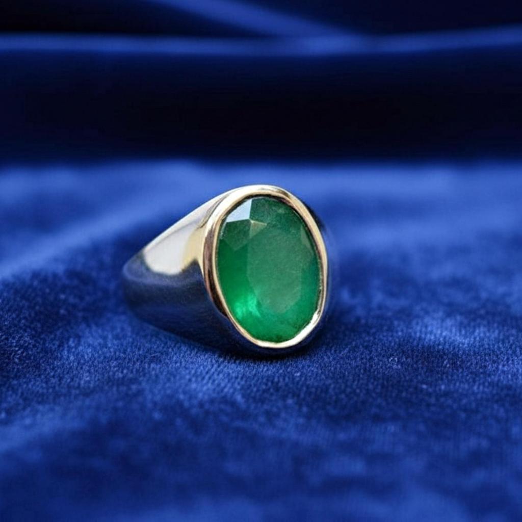 Natürlicher grüner Smaragdring, 925 massives Sterlingsilber, 22 Karat Gold gefüllt, Herren Siegelring, Reiner Kupferring