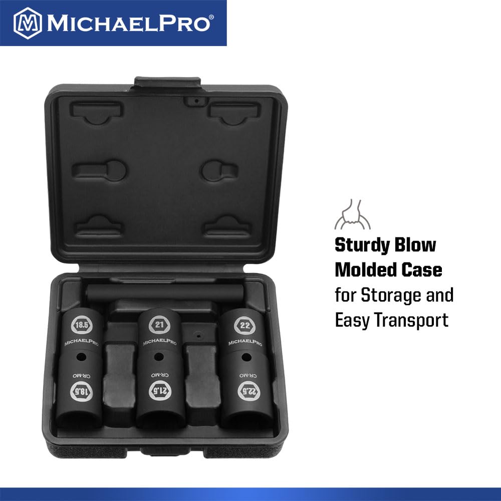 MichaelPro MP005042 Drive Impact Flip Lug Nut Socket Half Lifetime with Knockout Bar 4-Piece 1/2-Inch Thin-Wall Set, Size, Chrome-Moly Steel, Use,