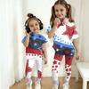 Boys And Girls Independence Day Print Set Kids Casual Short Sleeve Top And Long Pants Set