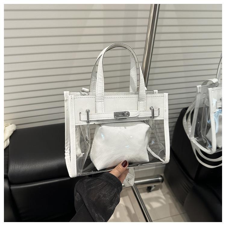 Transparent PVC Jelly Bag Spring 2025 New Mori Soft Girl Fashionable Versatile Portable Messenger Letter Tote Bag