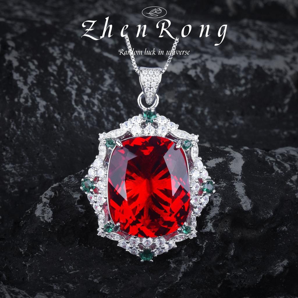 Temperament Fashion Emerald Pendant Necklace Inlaid Gemstone Stud Earrings Square Diamond Live Ring Color Treasure Set