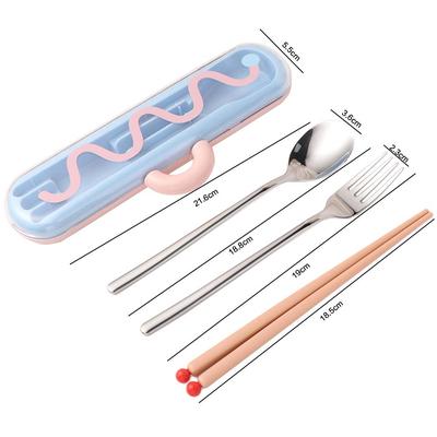 304 Stainless Steel Portable Tableware Set Dopamine with Carrying Case Chopsticks Three-piece Set Eco Friendly Spoon Cutlery Set