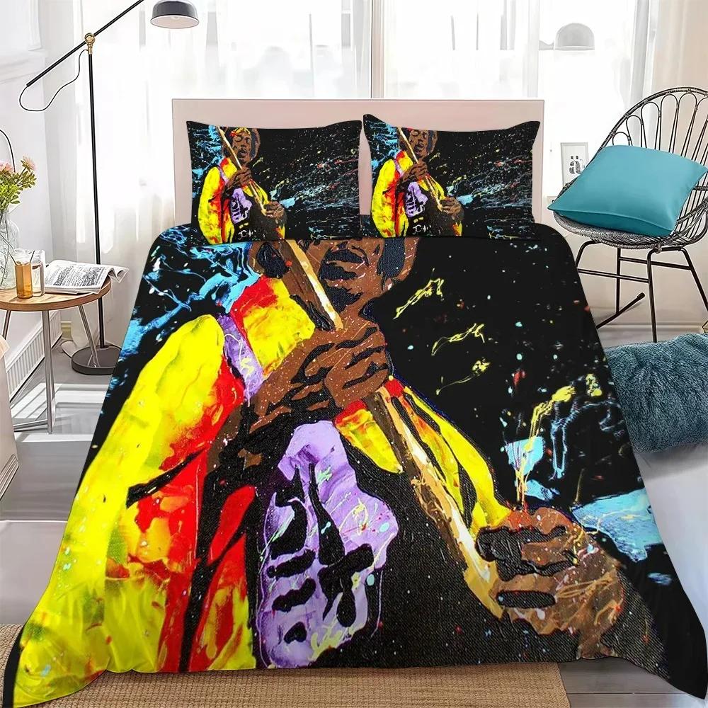 Ensemble de literie J-Jimi H-Hendrix 3D Imprimé Housse de couette Étoile Singer Housse de couette Enfant Adulte Taie d'oreiller taille King Queen 135X200CM-2PCS