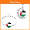 Palestinian Flag Design Time Gem Moon Pendant Necklace Unique Neck Chain