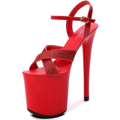 Frauen Schuhe Sexy Nachtclub Wasserdichte Plattform Patent Leder Feine Ferse Hass Hohe Weibliche Sandalen 20 cm ferse 10 cm plat von LFD