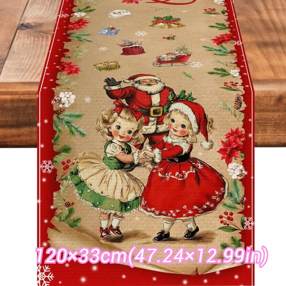 New Year Christmas Table Runner Santa Claus Xmas Bells Christmas Tablecloth Flag Cover Navidad Gift Merry Christmas Decorations