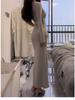 2025 Women's V-neck Tie-up Long Sleeve Knit Dress - Autumn Slimming Midi Skirt