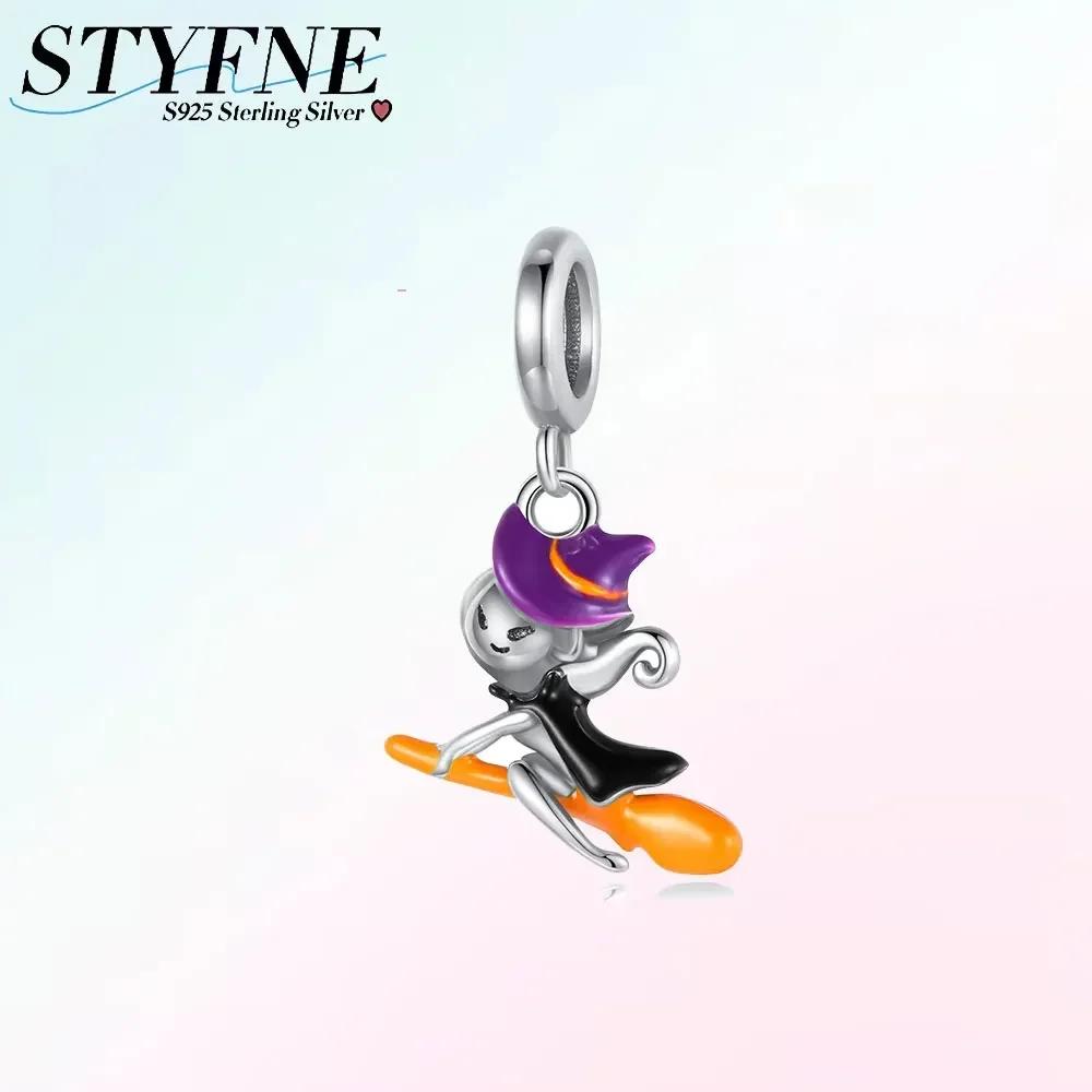 Halloween Leuchtender Magischer Hut Hexe Schwarze Katze Kürbis Charm Perle Kupfer Passend für Originalmarken Armband Schmuck Geschenk