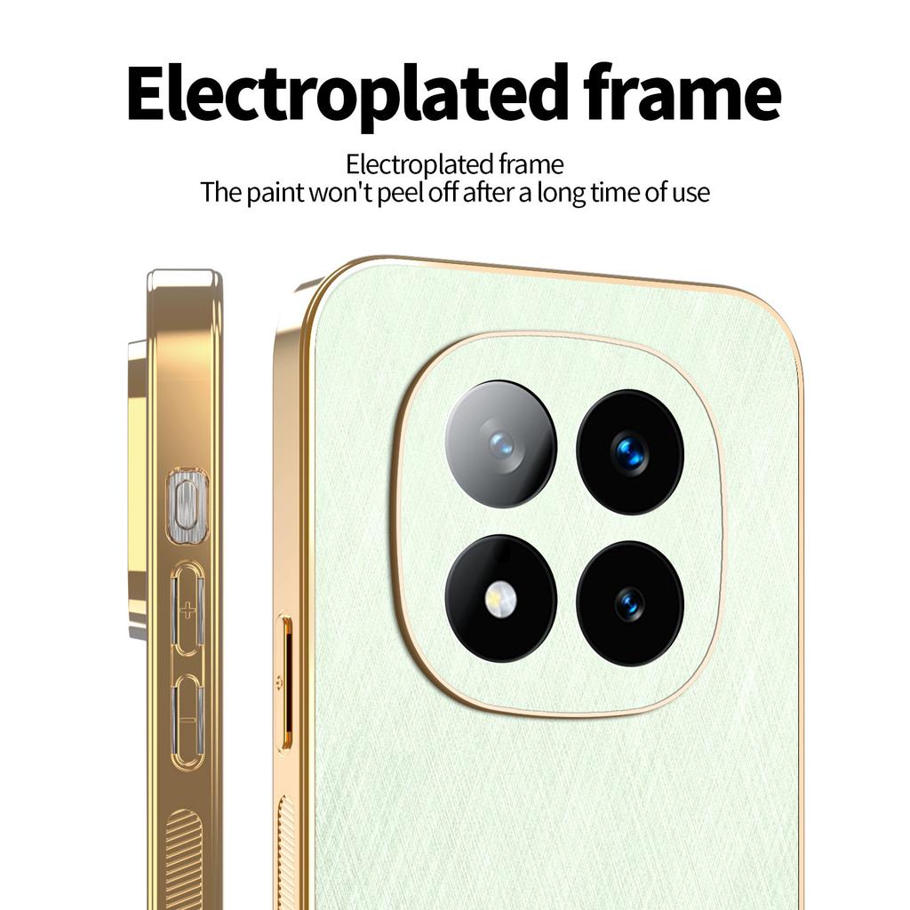 For Xiaomi Redmi Note 14 Pro+ 5G Phone Case Luxury Brushed Leather Electroplated Bumper Soft TPU Cover